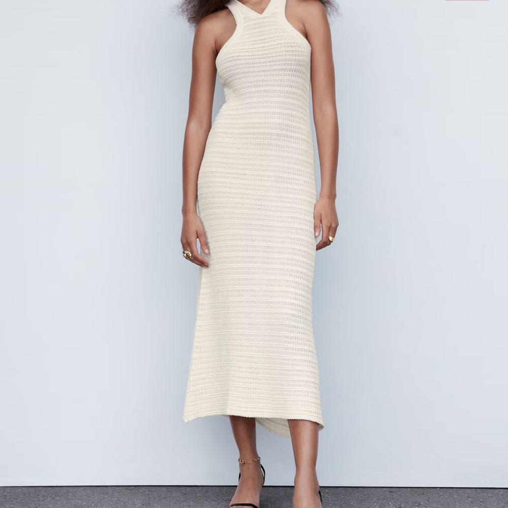 Mango halter-neck crochet dress